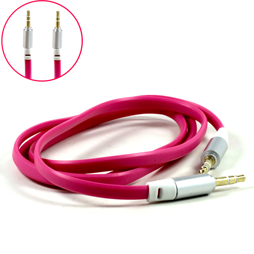 Auxiliary Music Cable 3.5mm to 3.5mm Flat Wire Cable (Hot Pink)